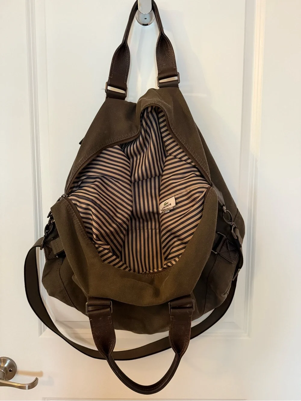 Lacoste… Brown Canvas Crossbody Tote Bag